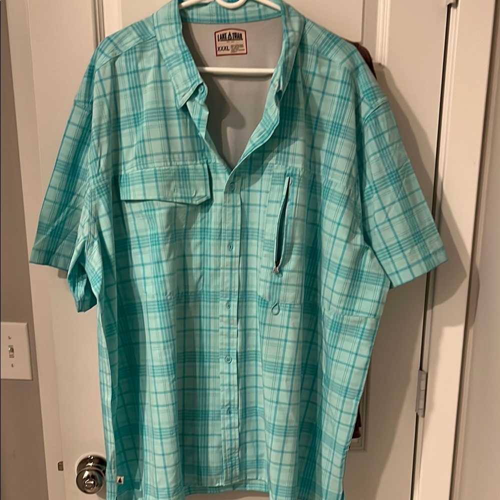 LAKE AND TRAIL Turquoise Plaid Men's Shirt XXXL OUTSIDE FISHING HIKING WICKING